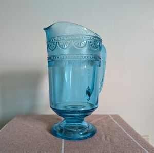 Vintage Aqua Glass Pitcher